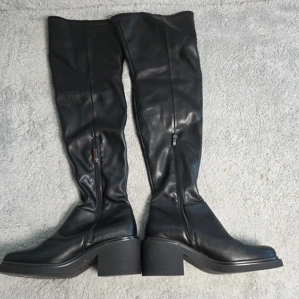 Franco Sarto Womens Kelly Black Over‎ The Knee Block Heel Boots 9.5M NEW